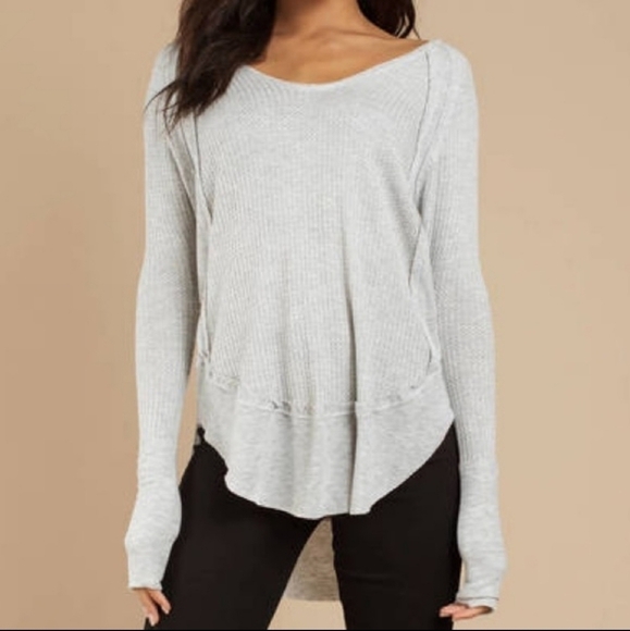 WE The Free Free People Catalina Oversized Thremal Shirt Grey Size Small - Picture 3 of 9